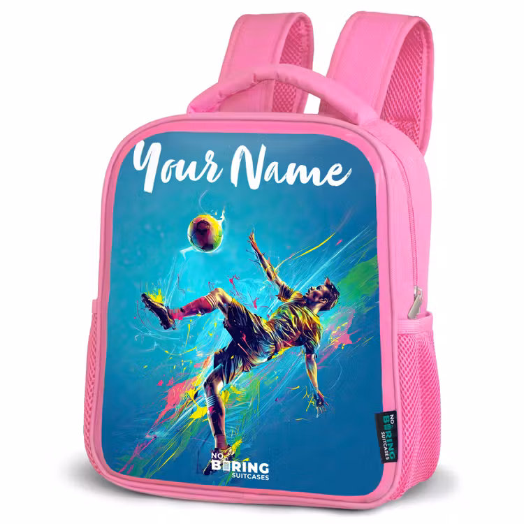 Neon - Voetbal - Schop - Kleurrijk Kinderrugzak - Roze middel -schuin