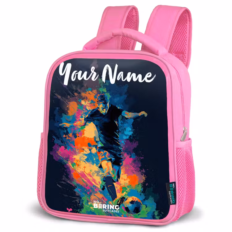 Neon - Voetballer - Kleurrijk Kinderrugzak - Roze middel -schuin