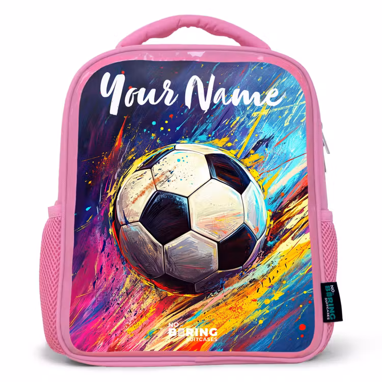 Neon - Voetbal - Kleurrijk Kinderrugzak - Roze middel -3d