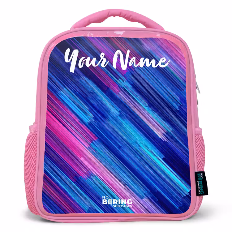 Neon - Strepen - Abstract - Blauw - Roze Kinderrugzak - Roze middel -3d
