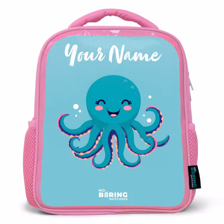 Octopus - Water - Blauw Kinderrugzak - Roze middel -3d