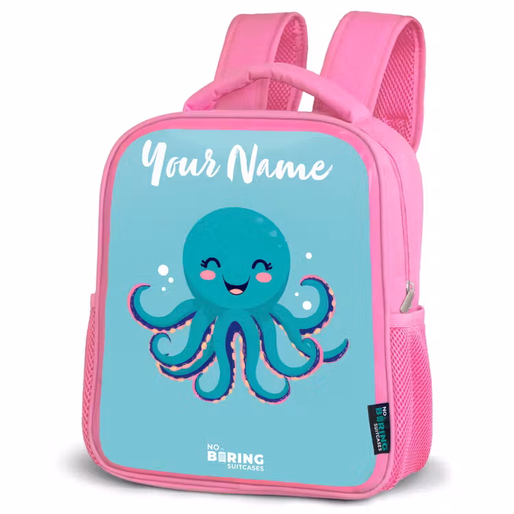 Octopus - Water - Blauw Kinderrugzak - Roze middel -schuin