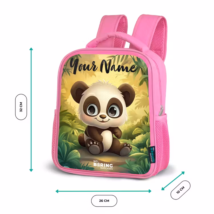 Panda - Bamboebos - Groen Kinderrugzak - Roze middel -productfoto_formaten
