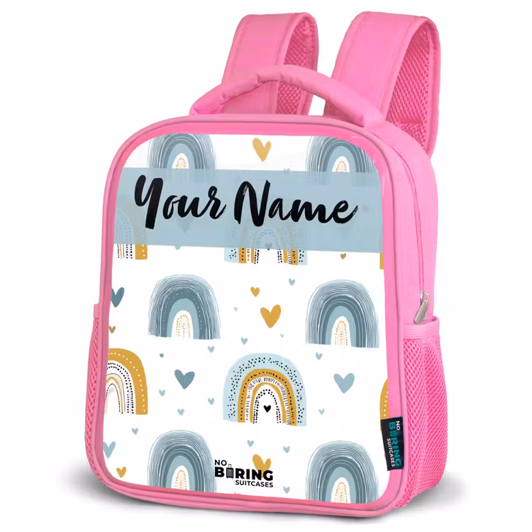 Patroon - Regenboog - Hartjes Kinderrugzak - Roze middel -schuin