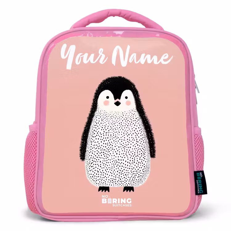 Pinguïn - Stippen - Roze - Minimalistisch Kinderrugzak - Roze middel -3d