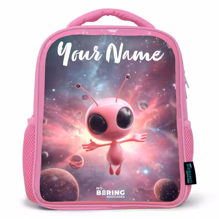 Roze Alien in Sterrennevel Kinderrugzak - Roze middel -3d