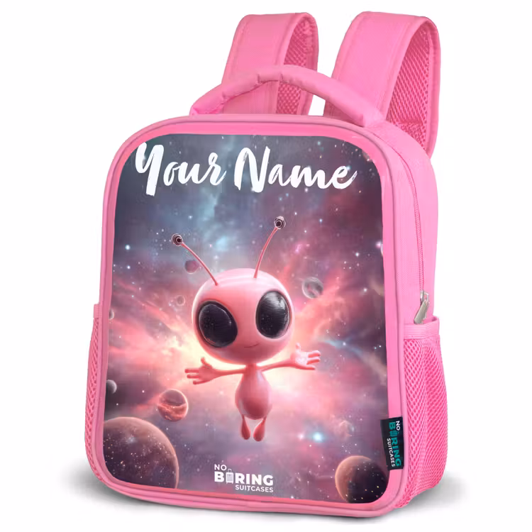 Roze Alien in Sterrennevel Kinderrugzak - Roze middel -schuin