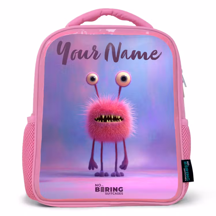 Roze harig monster met grote ogen Kinderrugzak - Roze middel -3d