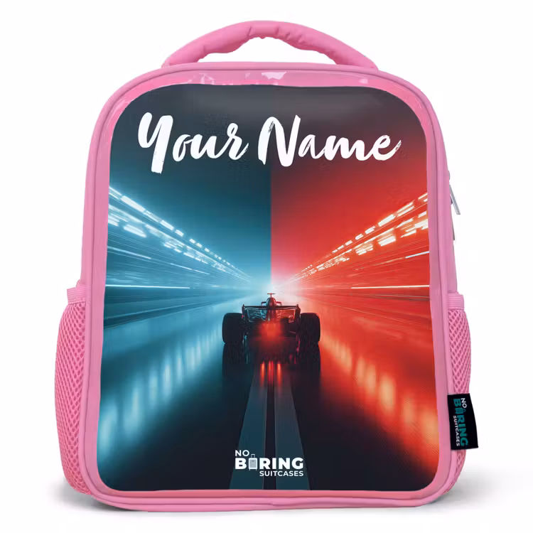 Raceauto - Verlichting - Neon - Rood Kinderrugzak - Roze middel -3d