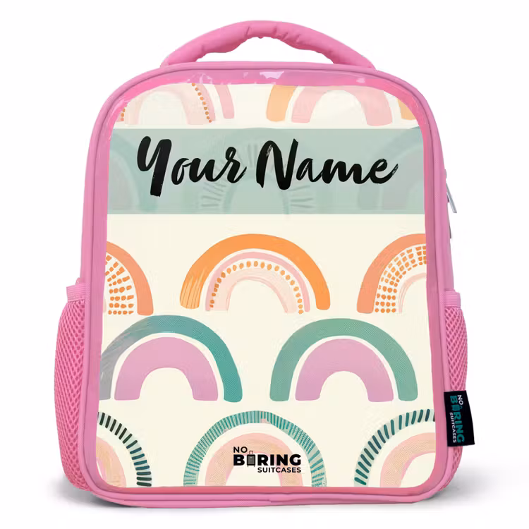Regenboog - Pastel - Patroon Kinderrugzak - Roze middel -3d