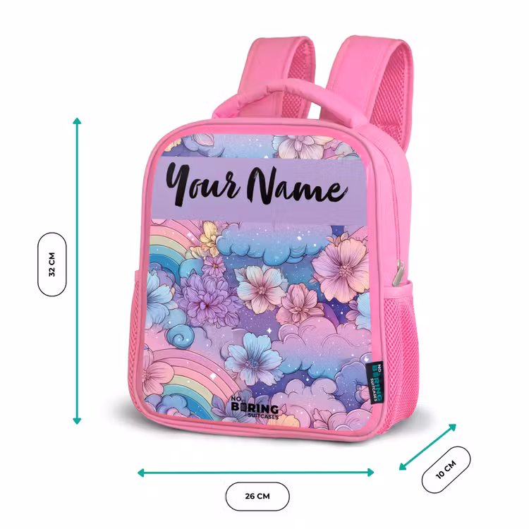 Regenbogen - Bloemen - Kleurrijk Kinderrugzak - Roze middel -productfoto_formaten
