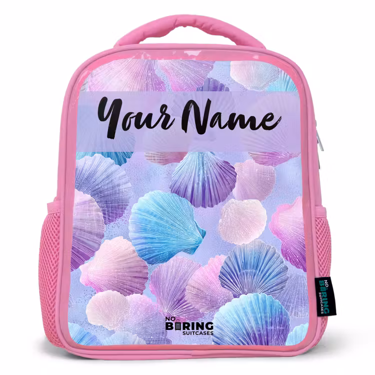 Schelpen - Paars - Blauw - Patroon Kinderrugzak - Roze middel -3d