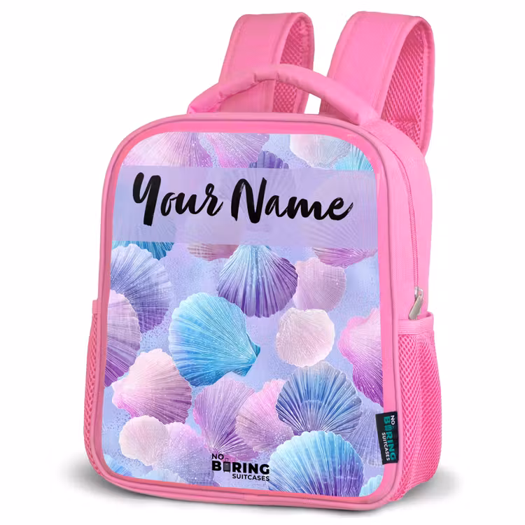 Schelpen - Paars - Blauw - Patroon Kinderrugzak - Roze middel -schuin