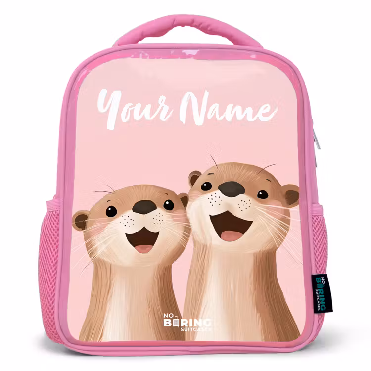 Glimlach - Otters - Roze - Illustratie Kinderrugzak - Roze middel -3d