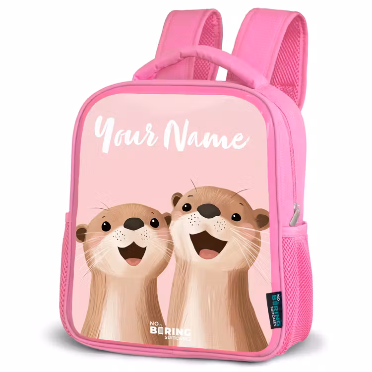 Glimlach - Otters - Roze - Illustratie Kinderrugzak - Roze middel -schuin