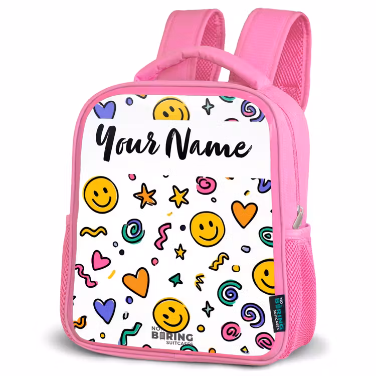 Smiley - Hartje - Ster Kinderrugzak - Roze middel -schuin