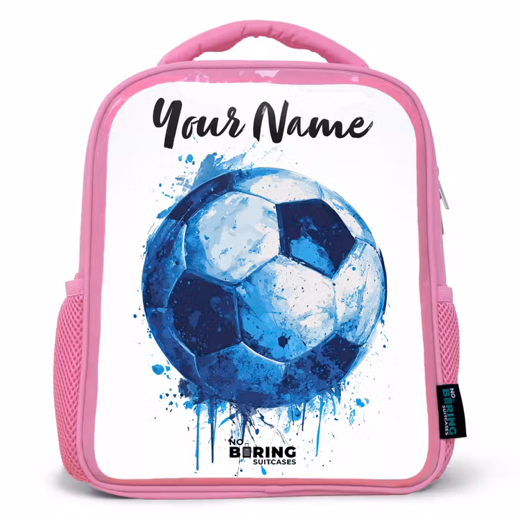Voetbalvibes - Inktspatten - Blauw Kinderrugzak - Roze middel -3d
