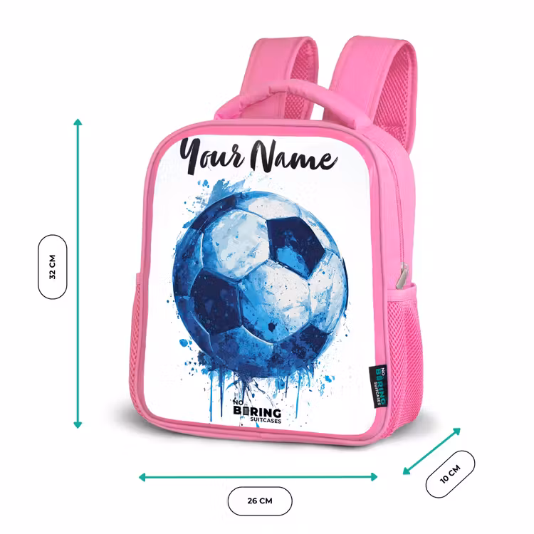 Voetbalvibes - Inktspatten - Blauw Kinderrugzak - Roze middel -productfoto_formaten