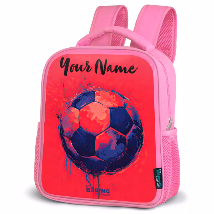 Voetbalvibes - Verf - Blauw - Rood Kinderrugzak - Roze middel -schuin