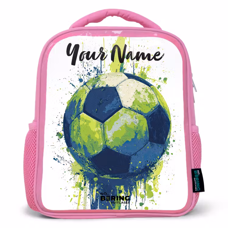 Voetbalvibes - Verf - Groen - Blauw Kinderrugzak - Roze middel -3d