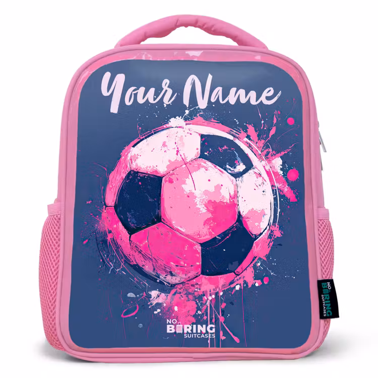 Voetbalvibes - Verf - Roze - Blauw Kinderrugzak - Roze middel -3d