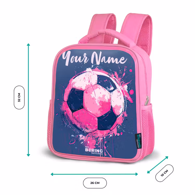Voetbalvibes - Verf - Roze - Blauw Kinderrugzak - Roze middel -productfoto_formaten