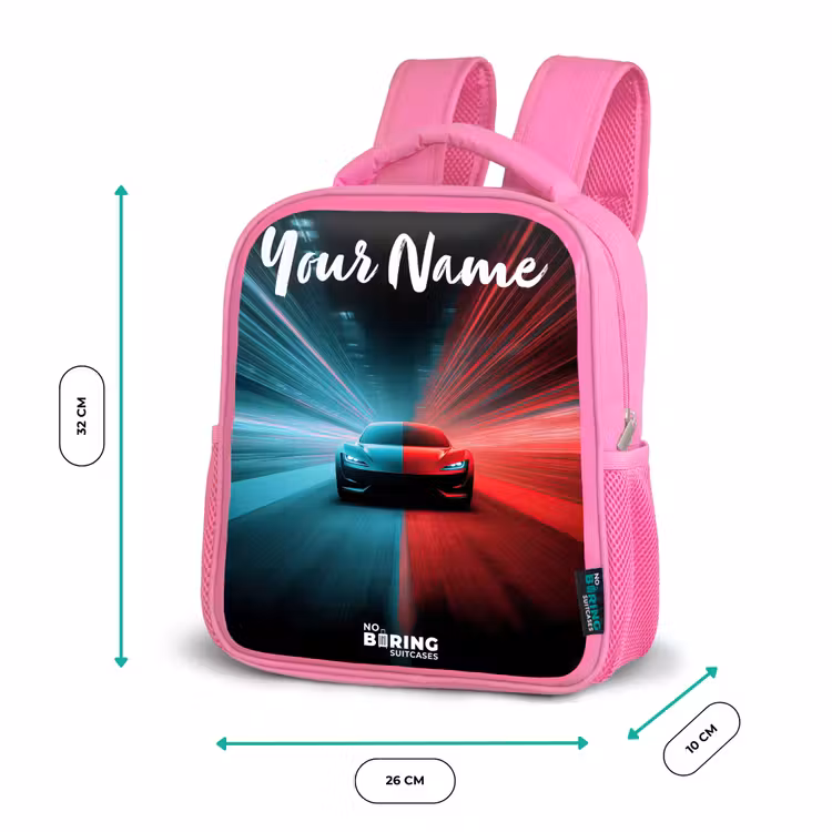 Sportauto - Blauw - Neon - Stad Kinderrugzak - Roze middel -productfoto_formaten