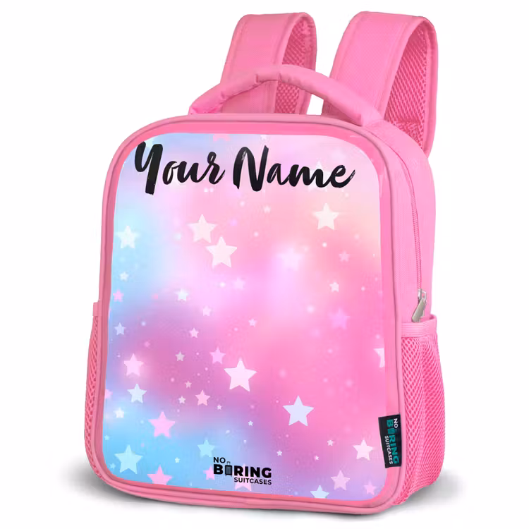 Sterren - Roze - Blauw Kinderrugzak - Roze middel -schuin