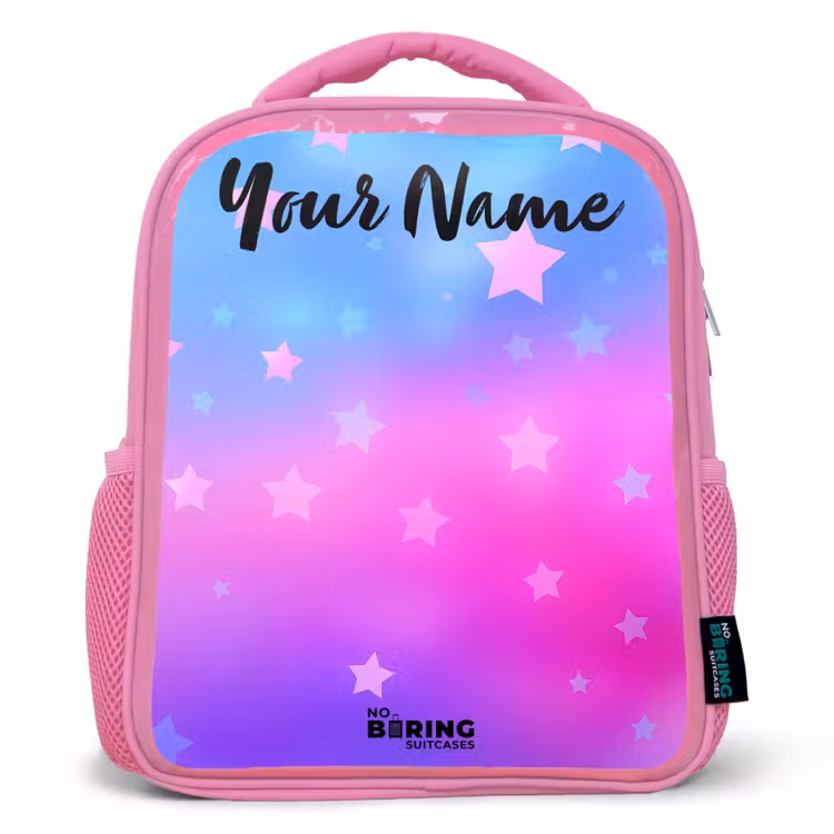 Sterren - Roze - Blauw Kinderrugzak - Roze middel -3d