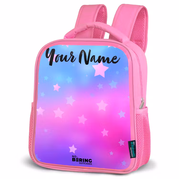 Sterren - Roze - Blauw Kinderrugzak - Roze middel -schuin