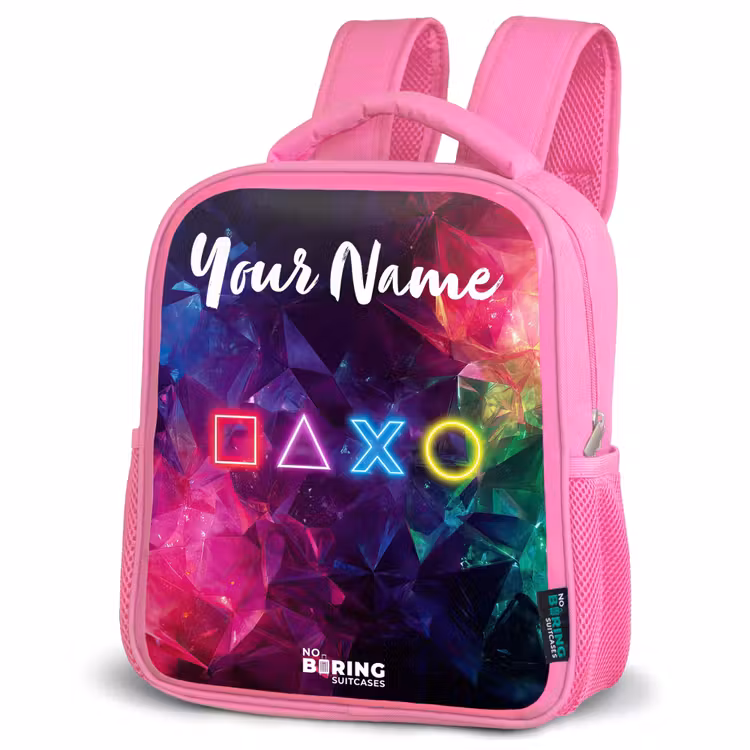 Symbolen - Game - Kleurrijk Kinderrugzak - Roze middel -schuin