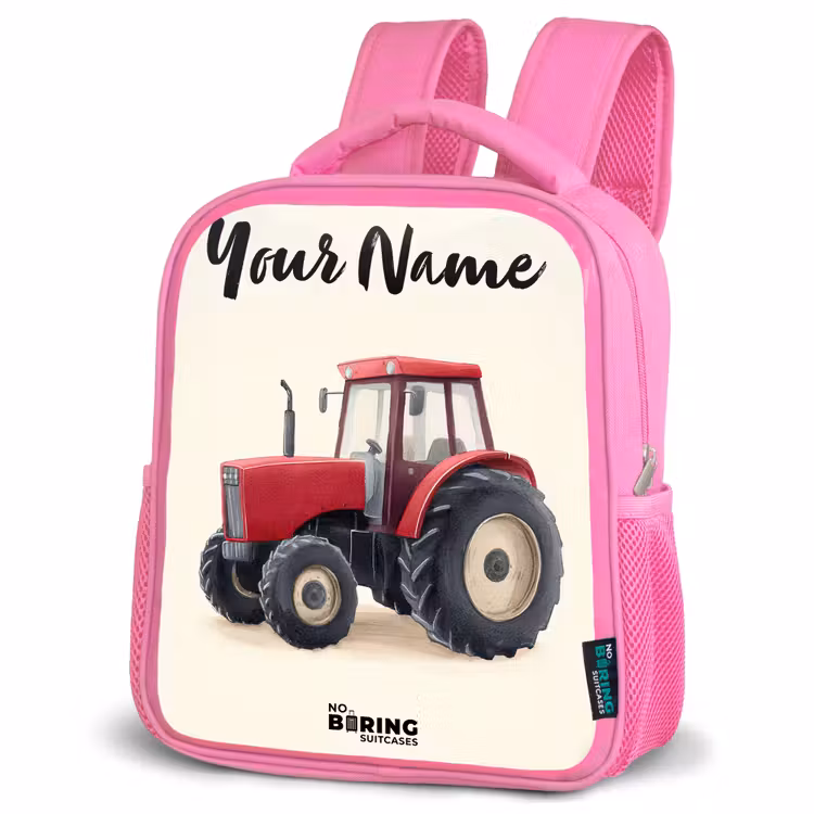 Tractor - Getekend - Rood Kinderrugzak - Roze middel -schuin