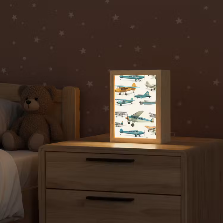Vliegtuig - Blauw - Kinderen - Jongen - Oranje Light Box met kabel klein -sfeer1_kind