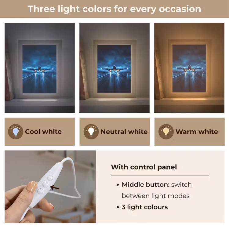 Vliegtuig - Blauw - Futuristisch Light Box met kabel (Kinderlampje) klein -USP_lichtkleurEN