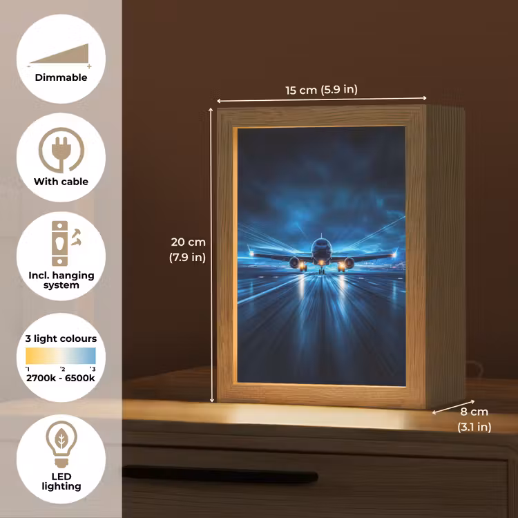 Vliegtuig - Blauw - Futuristisch Light Box met kabel (Kinderlampje) klein -USP_EN