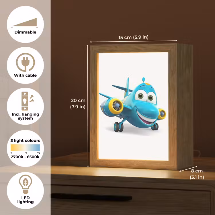 Vliegtuig - Blauw - Kinderen - Jongens Light Box met kabel (Kinderlampje) klein -USP_EN