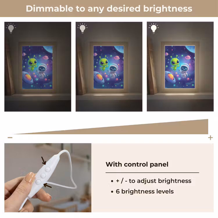 Alien - Astronaut - Ruimte - Planeten Light Box met kabel (Kinderlampje) klein -USP_dimbaarEN