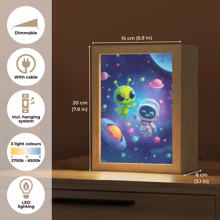 Alien - Astronaut - Ruimte - Planeten Light Box met kabel (Kinderlampje) klein -USP_EN