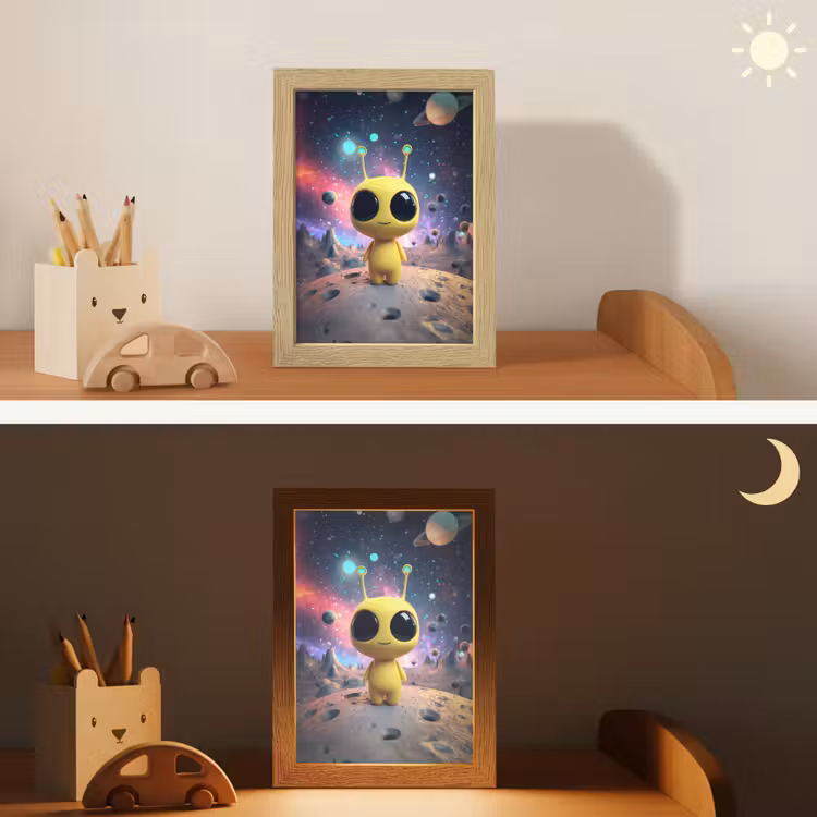 Alien - Ruimte - Geel - Planeten Light Box met kabel klein -sfeer3_kind
