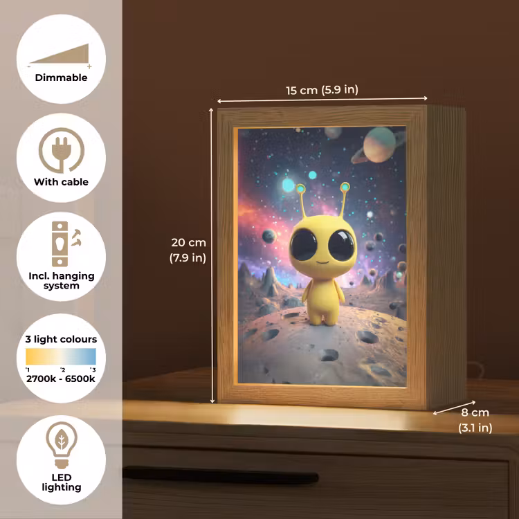 Alien - Ruimte - Geel - Planeten Light Box met kabel (Kinderlampje) klein -USP_EN