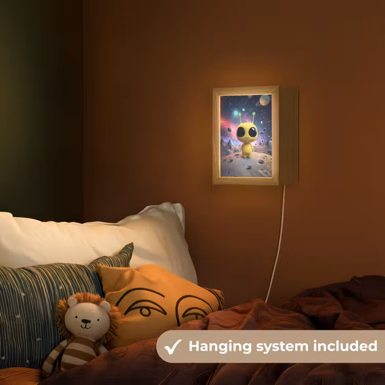 Alien - Ruimte - Geel - Planeten Light Box met kabel (Kinderlampje) klein -sfeer5_kind_EN