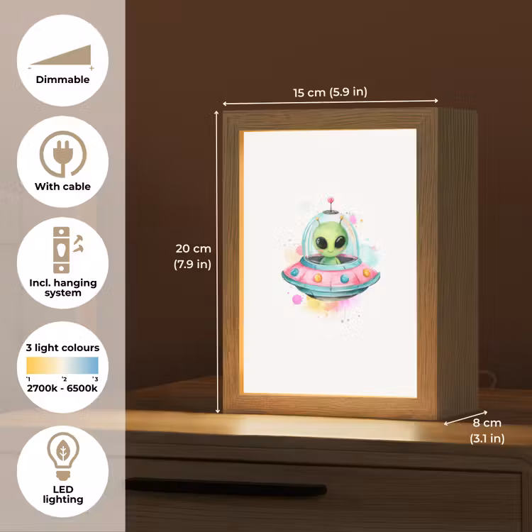 Alien - Ufo - Kleurrijk Light Box met kabel (Kinderlampje) klein -USP_EN