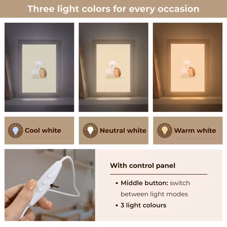 Alpaca - Egel - Bruin - Knuffelen Light Box met kabel (Kinderlampje) klein -USP_lichtkleurEN