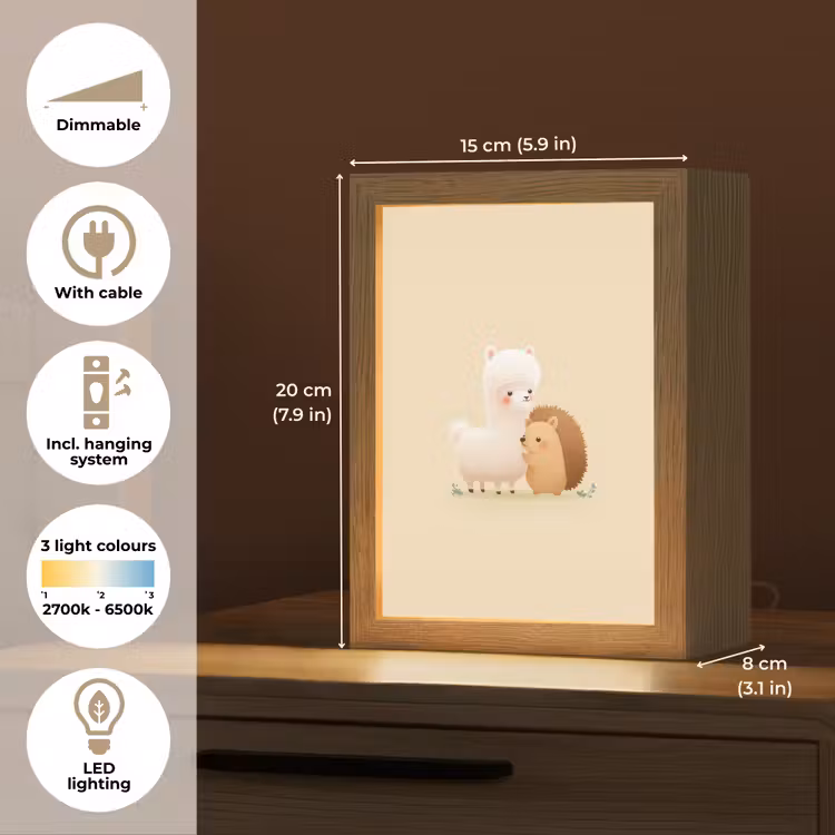 Alpaca - Egel - Bruin - Knuffelen Light Box met kabel (Kinderlampje) klein -USP_EN