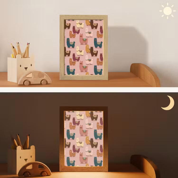 Alpaca's - Patroon - Kleurrijk Light Box met kabel (Kinderlampje) klein 904 -sfeer3_kind