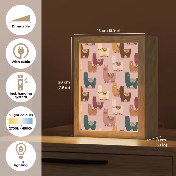 Alpaca's - Patroon - Kleurrijk Light Box met kabel (Kinderlampje) klein 904 -USP_EN