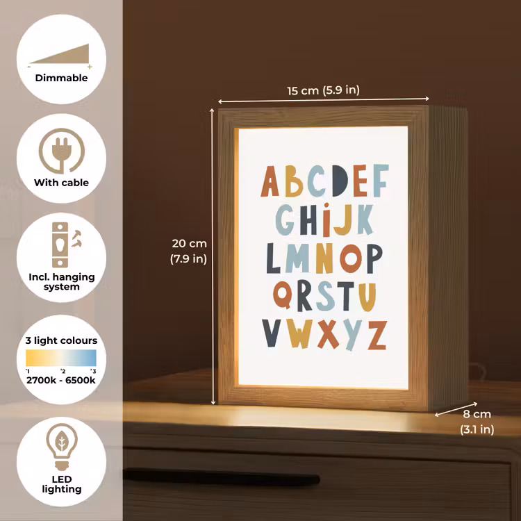 Alfabet - Educatief - Letters leren voor kinderen - Kleuren Light Box met kabel (Kinderlampje) klein -USP_EN