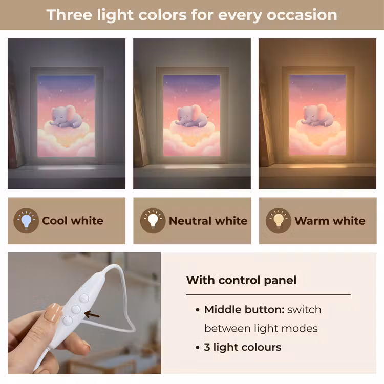 Dier - Roze - Wolken Light Box met kabel (Kinderlampje) klein -USP_lichtkleurEN