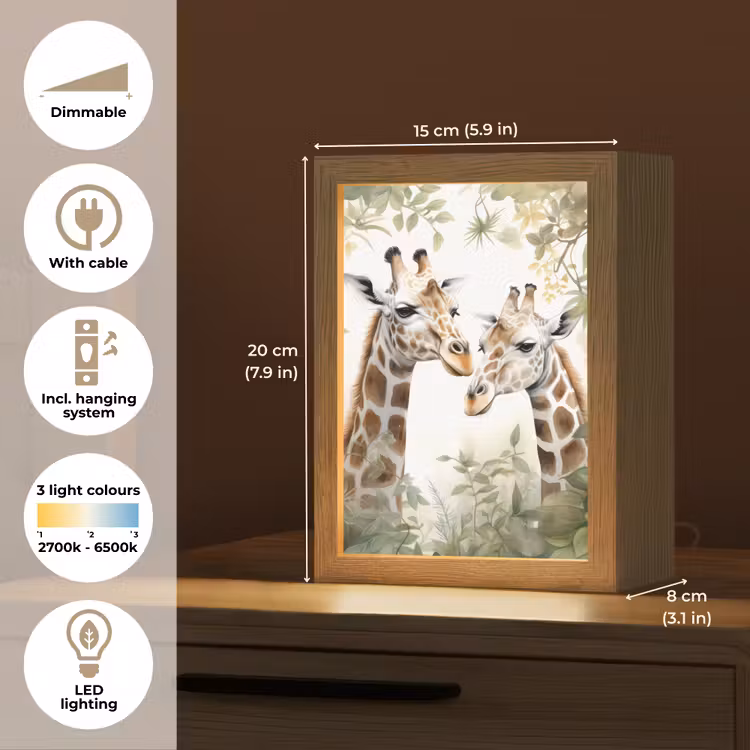 Dieren - Giraffe - Bladeren - Kinderen Light Box met kabel (Kinderlampje) klein -USP_EN