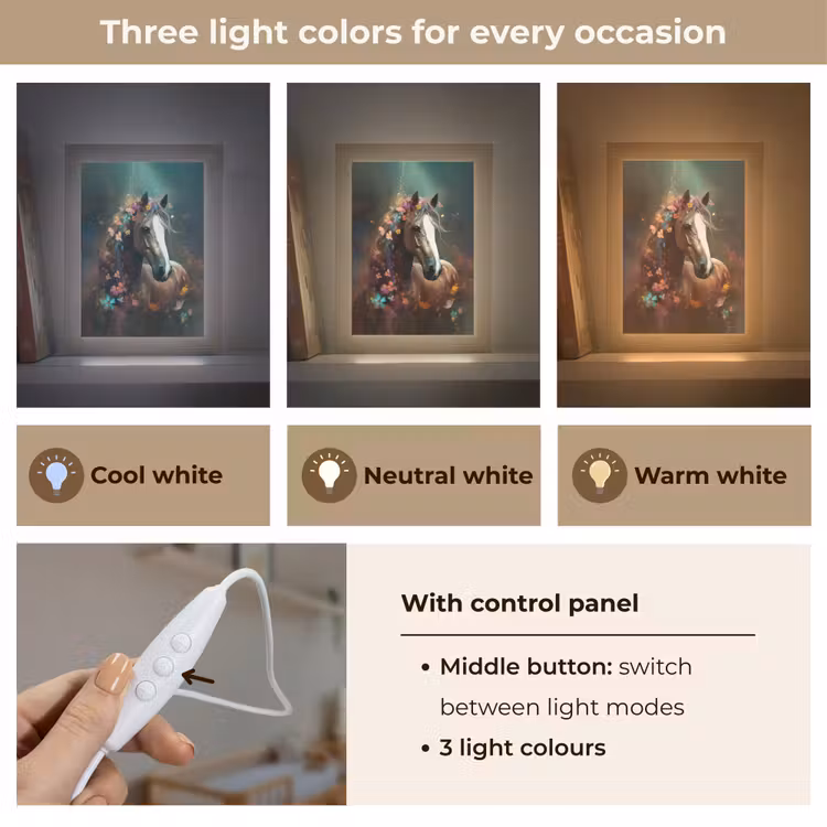 Dieren - Paard - Natuur - Vlinder - Bloemen Light Box met kabel (Kinderlampje) klein -USP_lichtkleurEN